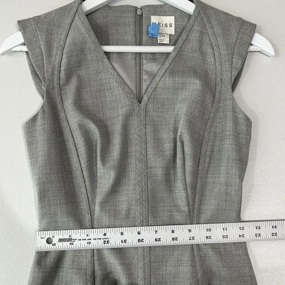 Reiss Rimini Tailored‎ Sheath Dress Womens 0 Gray Wool Blend Office Career Work